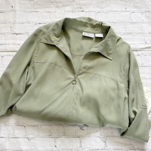 🦃Patchington Vintage Olive Light Weight Zip Up 3/4 Sleeve  Silk Jacket